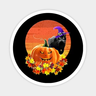 Black cat with witch hat, catoween halloween, jack pumpkin, spooky moon Magnet